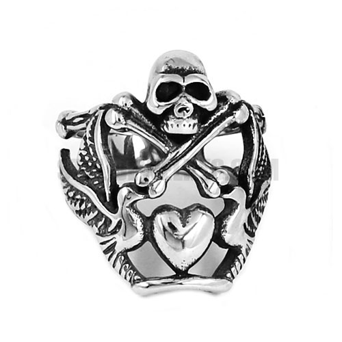 Gothic Skull Bone Ring Stainless Steel Skull Angel Ring SWR0624 - Click Image to Close
